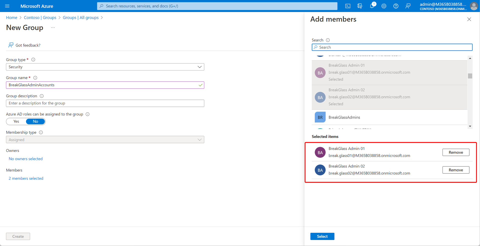 Microsoft image showing how break glass account were being added to a group